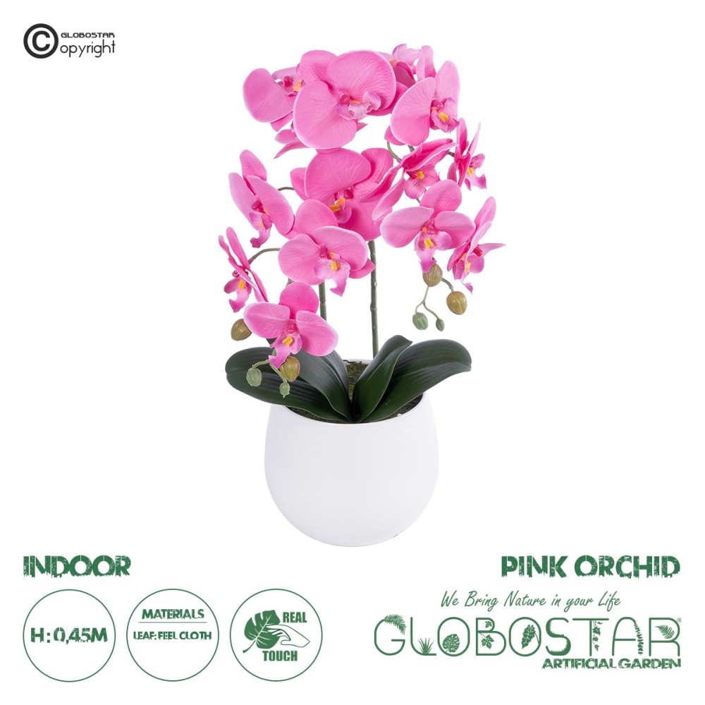 GloboStar® Artificial Garden PINK ORCHID 21116 Διακοσμητικό Φυτό Ροζ Ορχιδέα Υ45cm